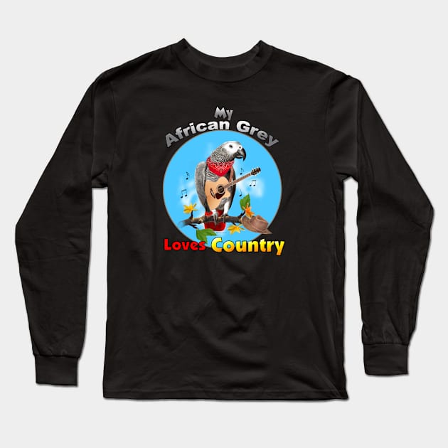 African Grey Congo Parrot Loves Country Long Sleeve T-Shirt by Pollysapparel